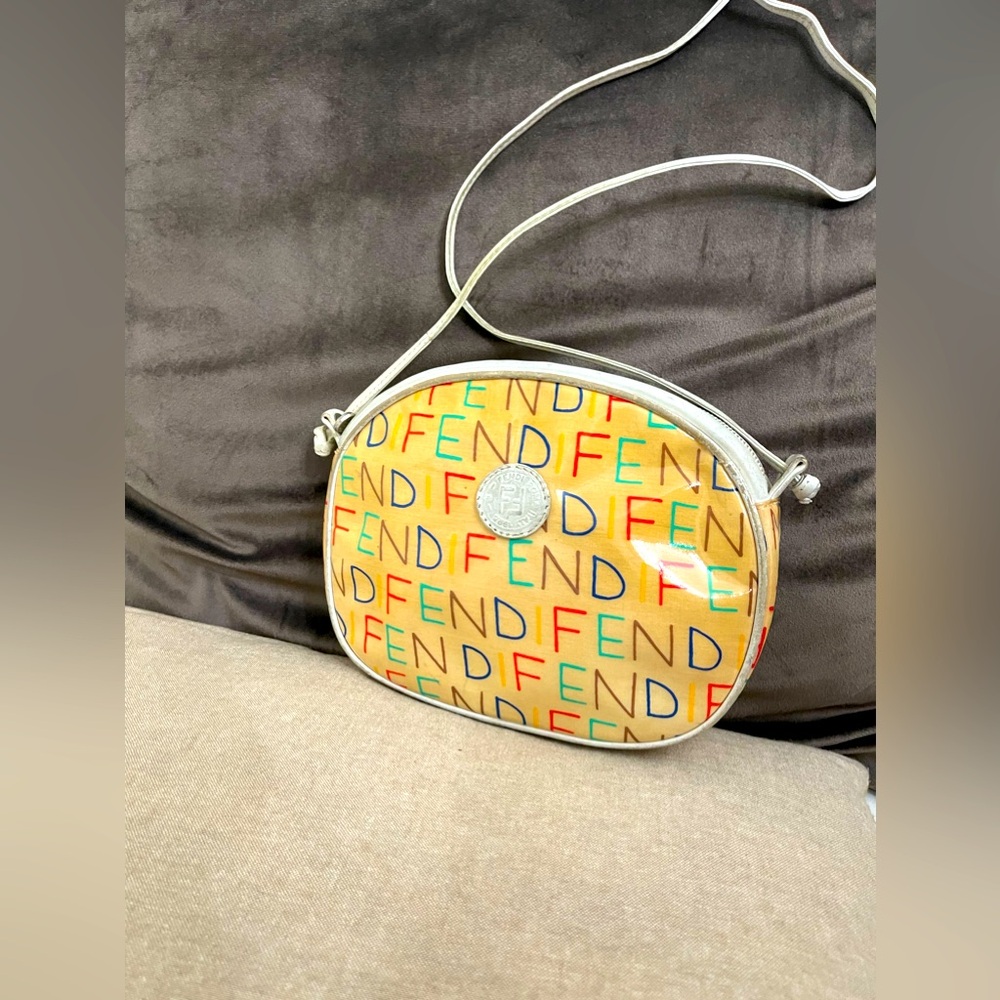 FENDI Rare Vintage Colorful “Alphabet” Logo Sling Crossbody w/White Leather